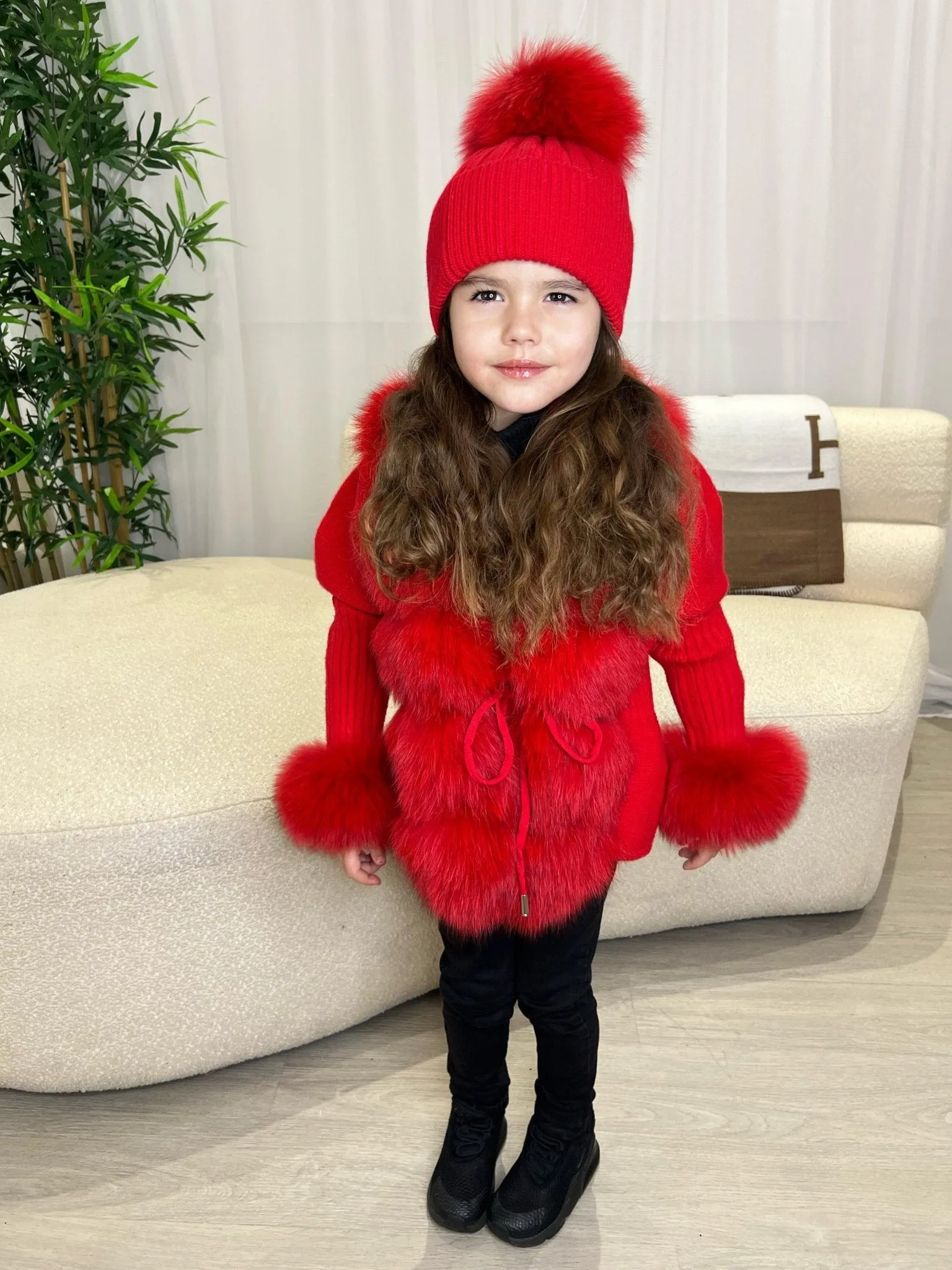 Childrens Red Luxury Fur Cardigan