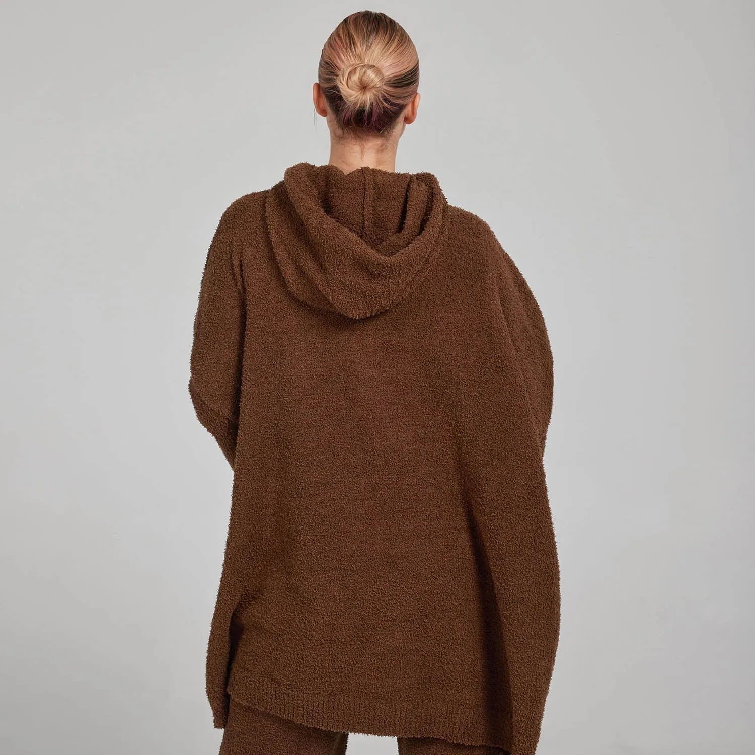 Chocolate Oversized Boucle Knit Hoodie