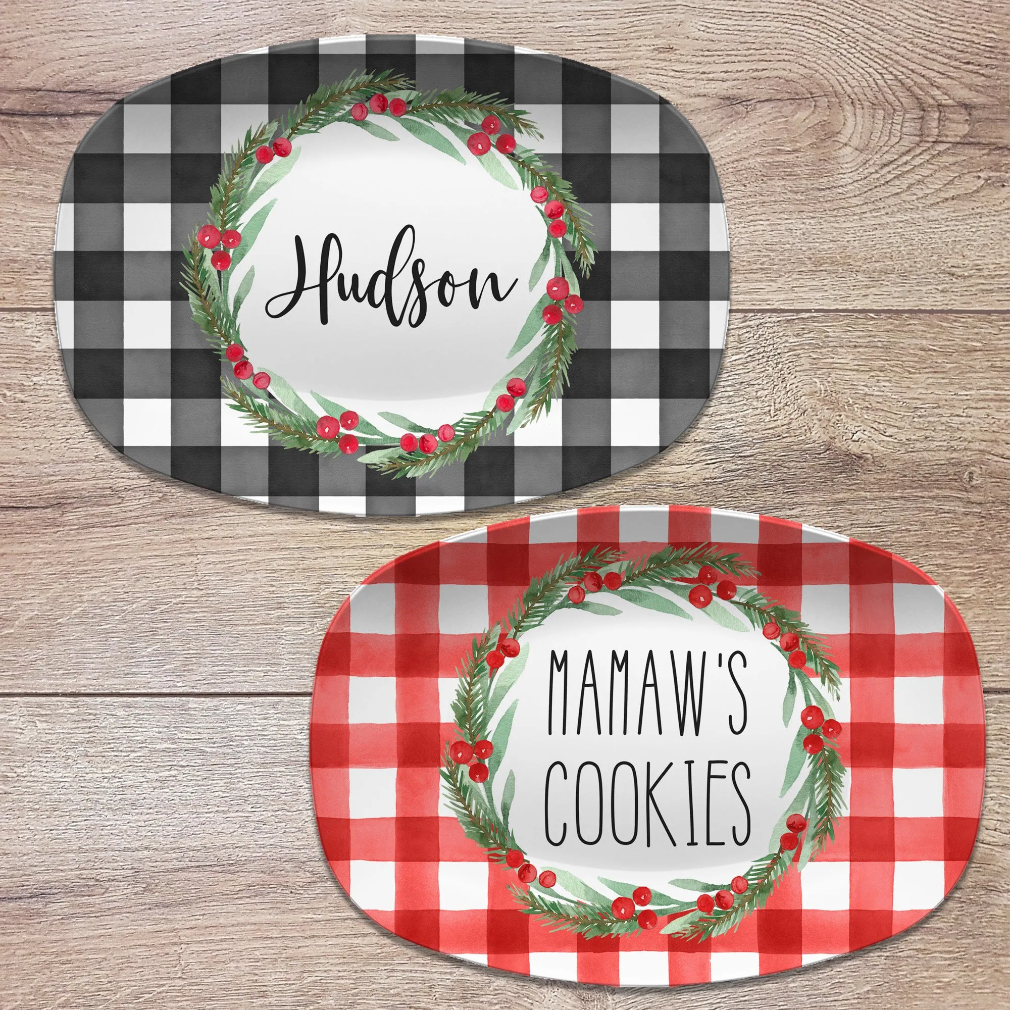 Christmas Buffalo Plaid Personalized Platter