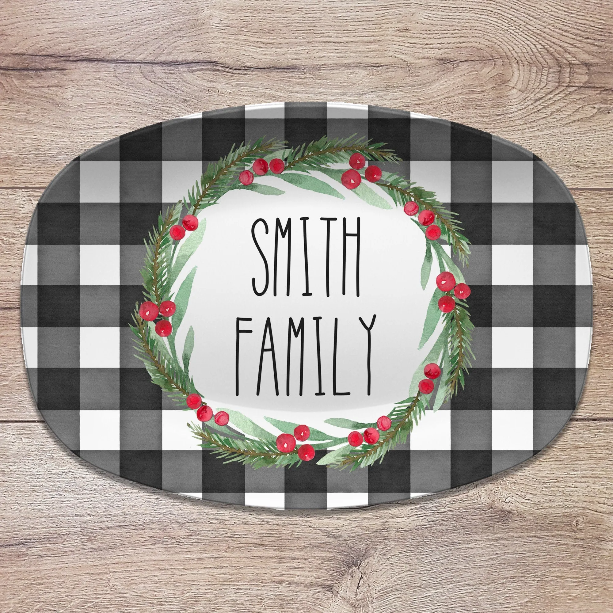 Christmas Buffalo Plaid Personalized Platter