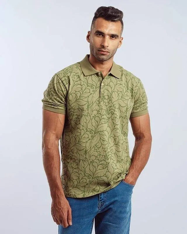 Classic Fit Patterned Polo Shirt - Olive