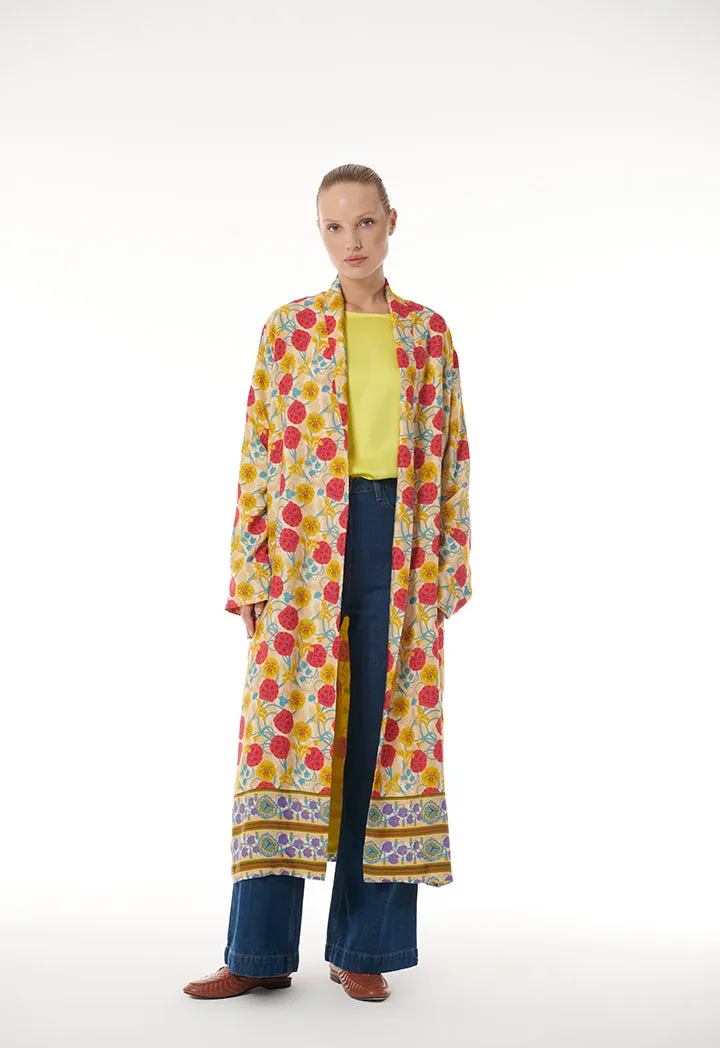 Colorful Flower All Over Patterned Open Abaya