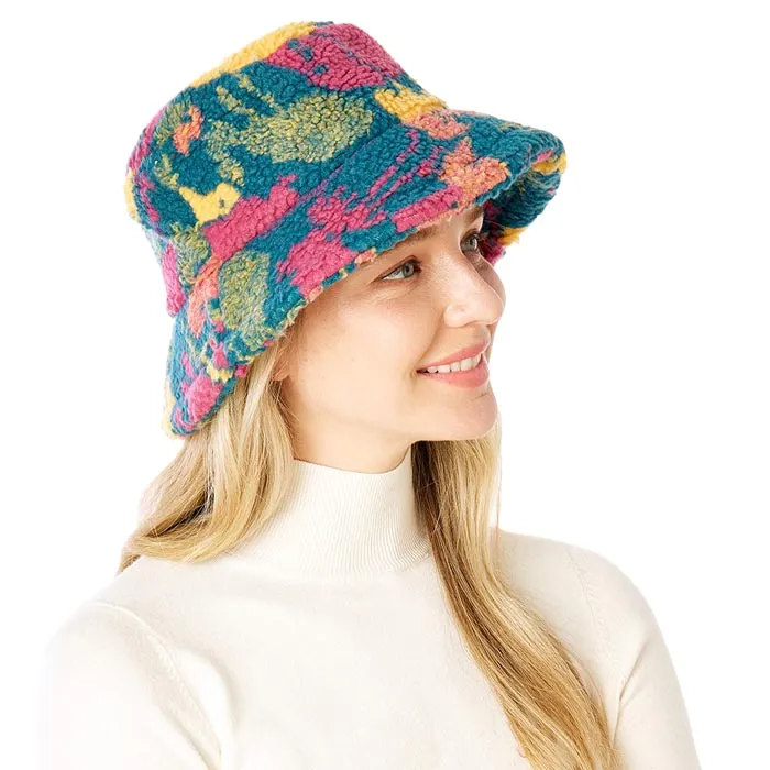 Colorful Patterned Sherpa Bucket Hat