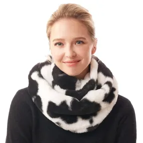 Cow Patterned Plush Faux Fur Sherpa Infinity Scarf