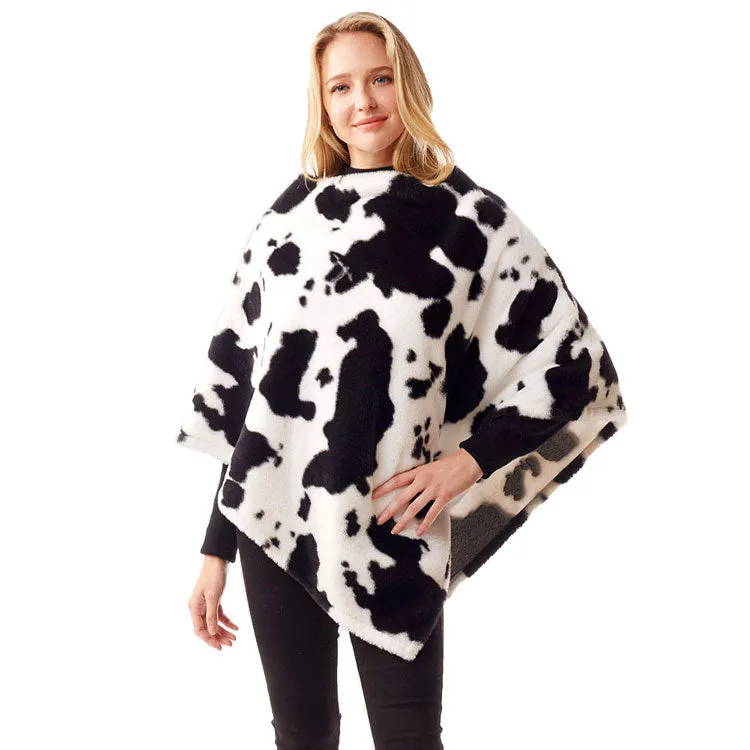 Cow Patterned Soft Faux Fur Poncho