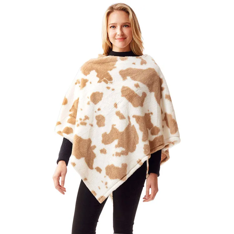 Cow Patterned Soft Faux Fur Poncho