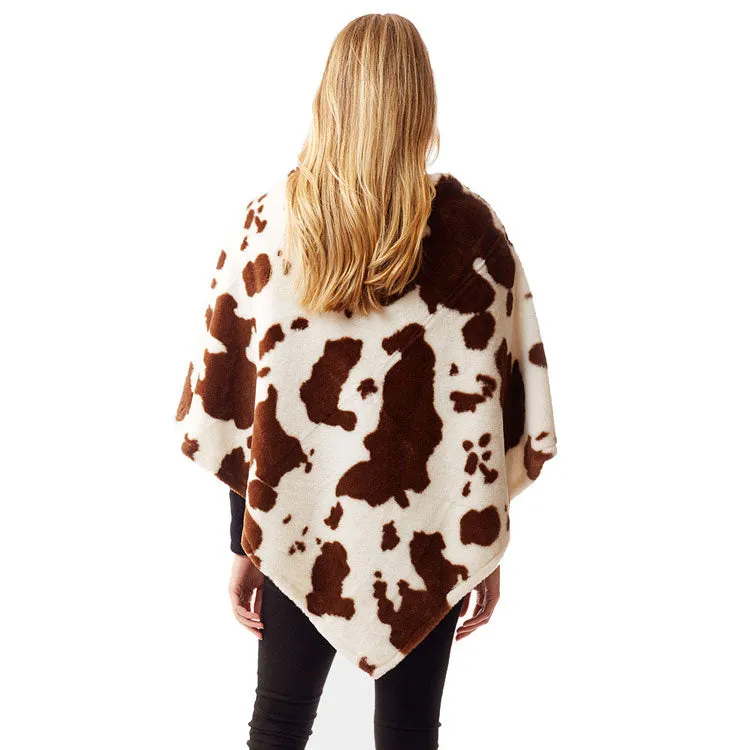 Cow Patterned Soft Faux Fur Poncho