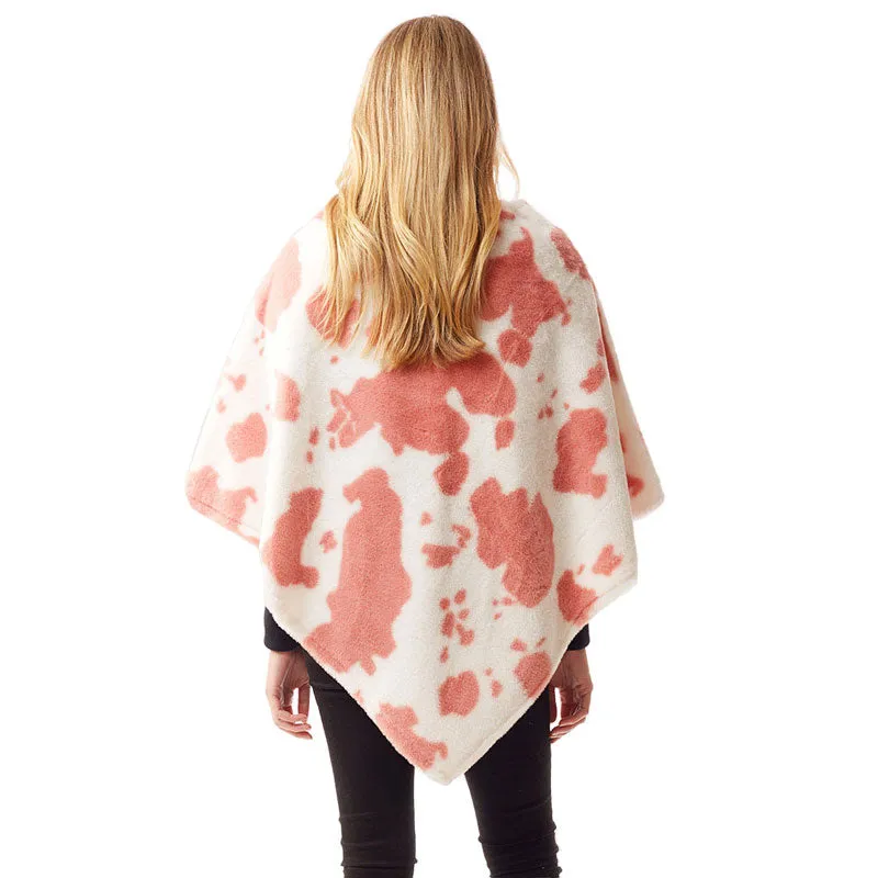 Cow Patterned Soft Faux Fur Poncho