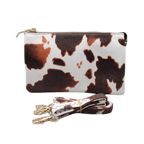 Cow Patterned Trio Faux Leather Rectangle Crossbody Bag