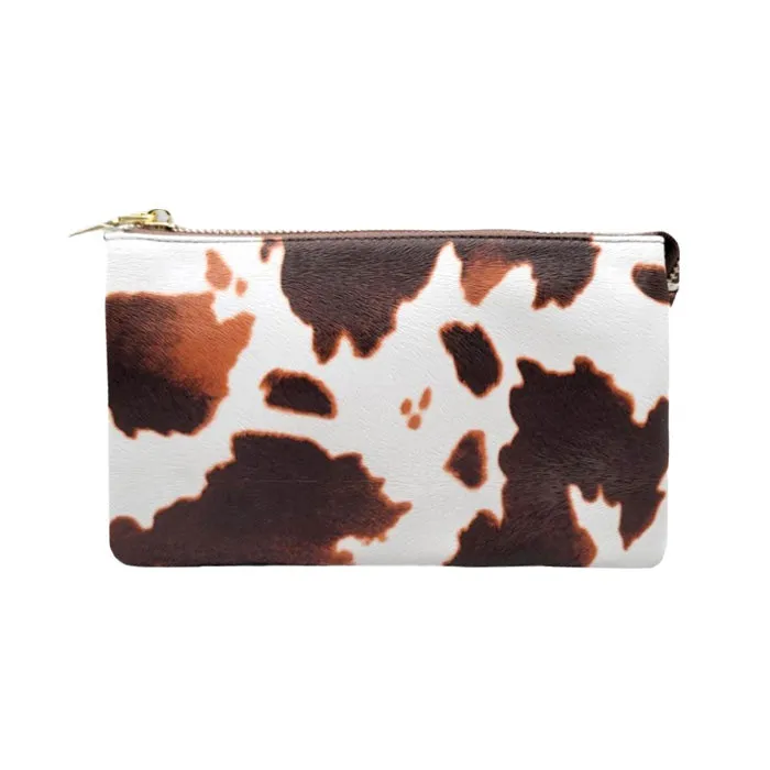 Cow Patterned Trio Faux Leather Rectangle Crossbody Bag