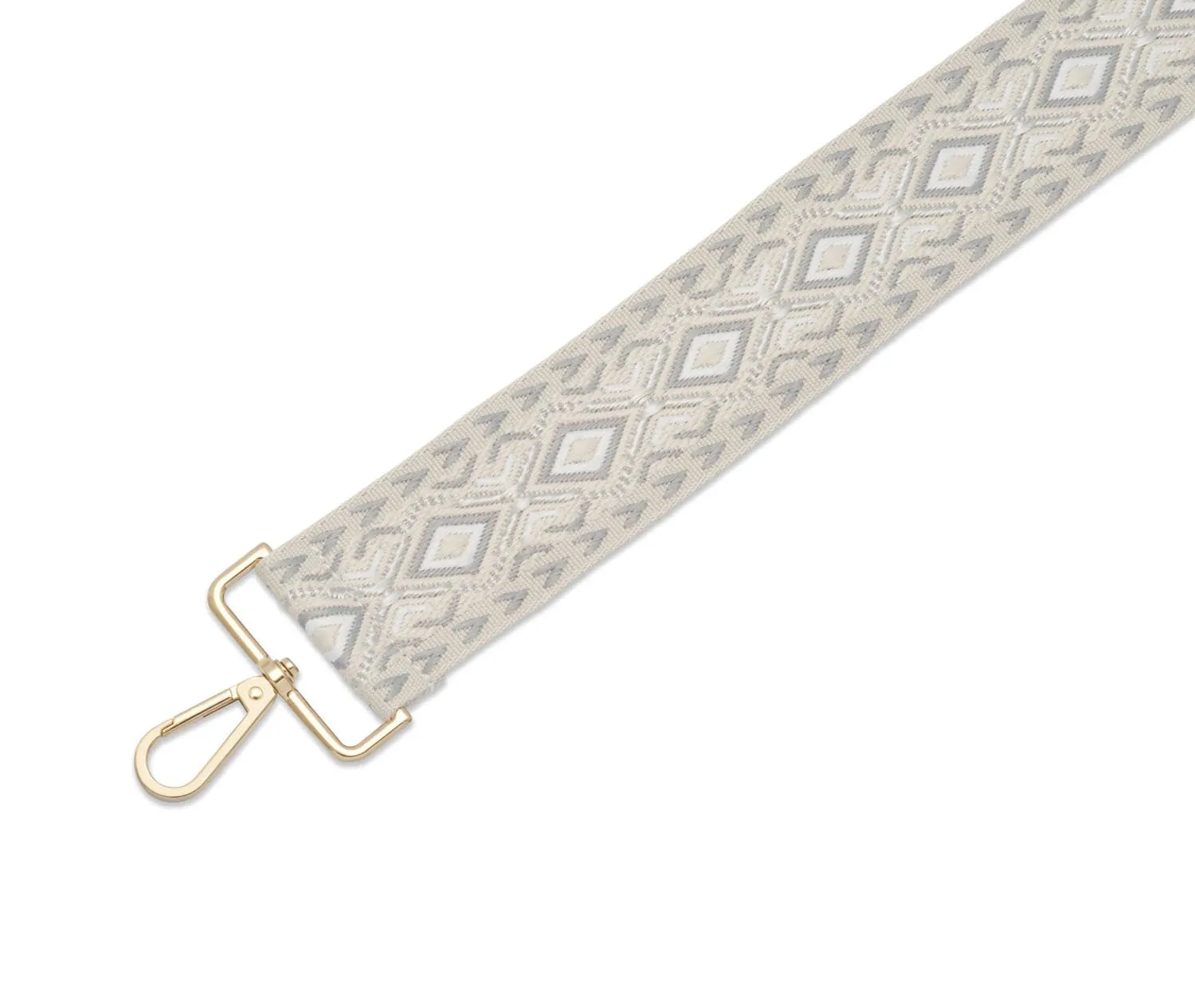 Crossbody Strap -Diamond Patterned Strap in Light Grey (Gold Hardware)