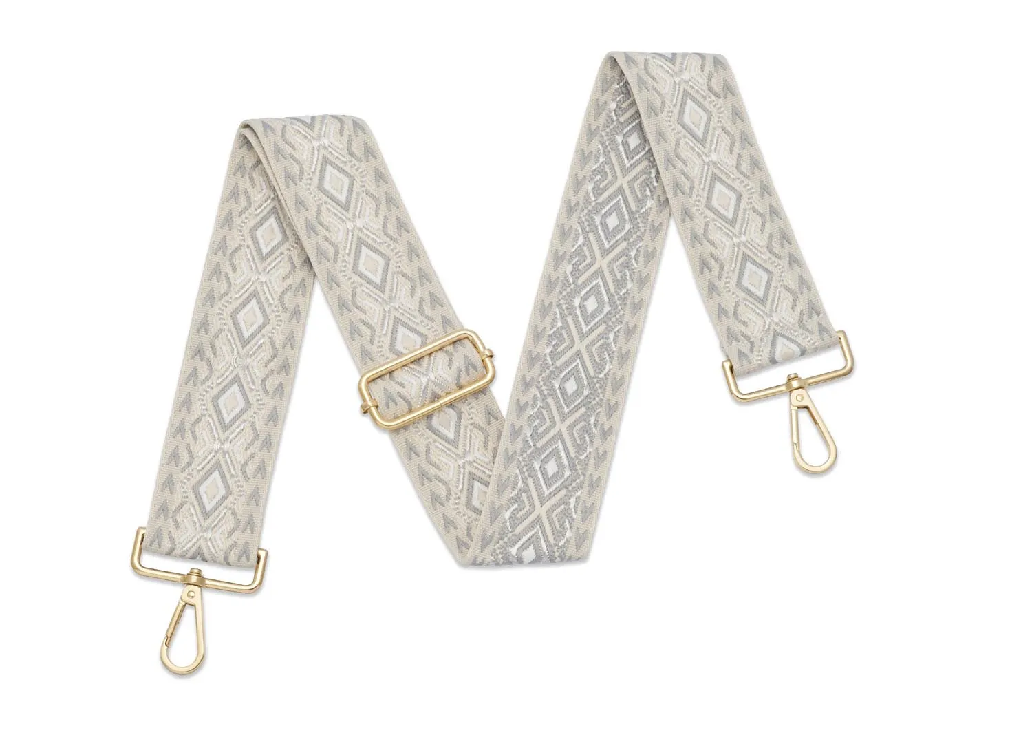 Crossbody Strap -Diamond Patterned Strap in Light Grey (Gold Hardware)