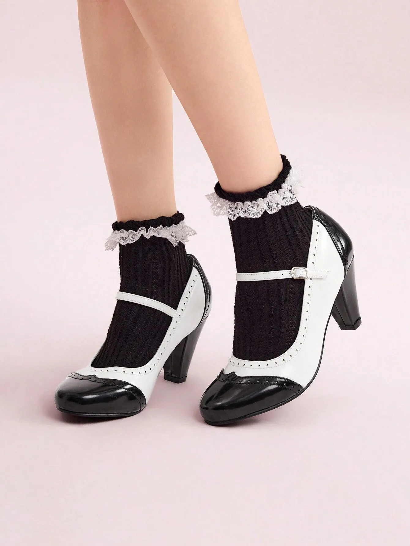 CUCCOO DOLLMOD Vintage Black & White Patterned High Heel Shoes