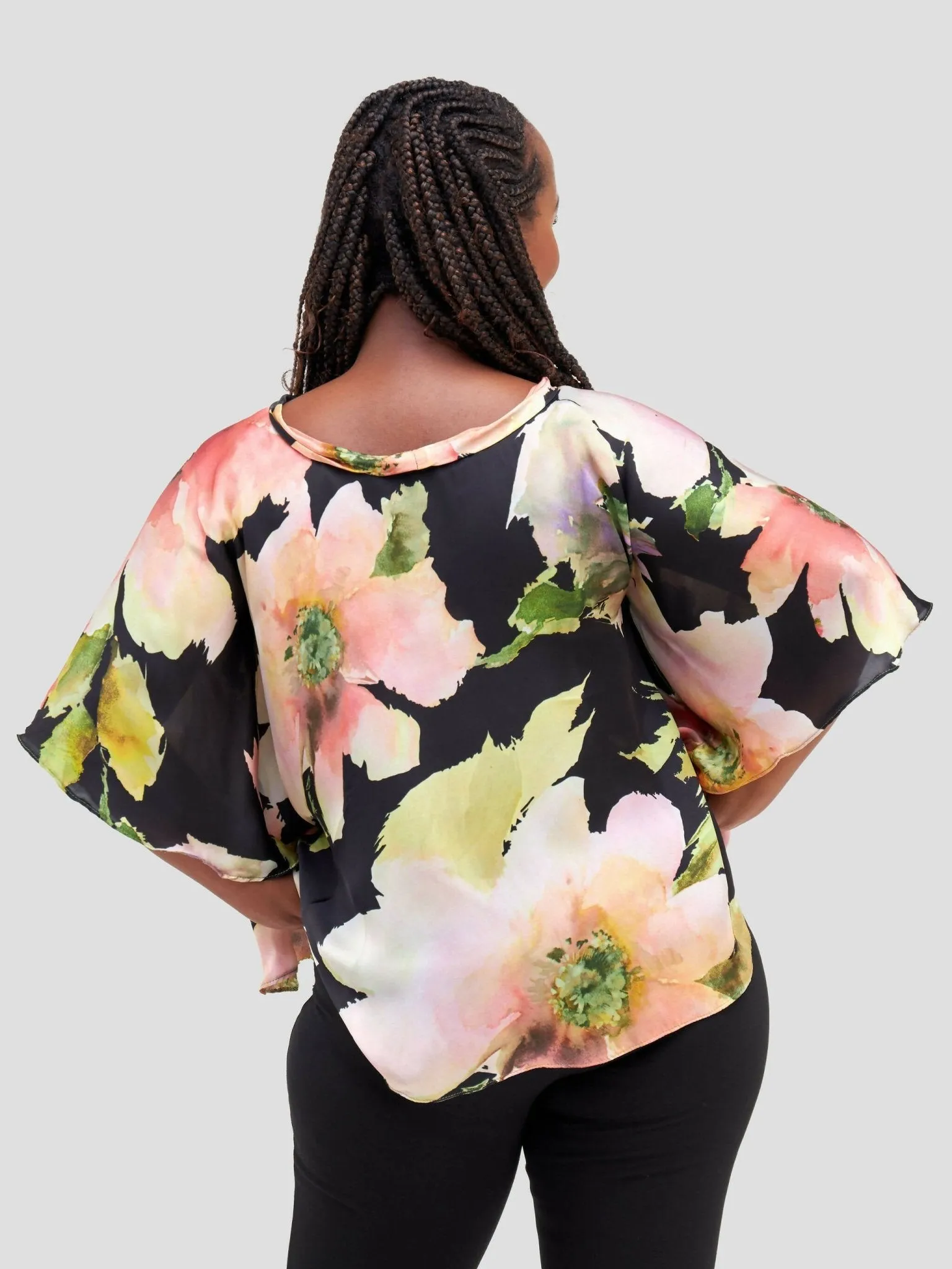 Curves BD Floral Loose Top - Black / Peach Print