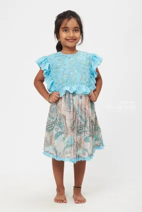 Elegant Paisley Patterned Turquoise Frock for Girls