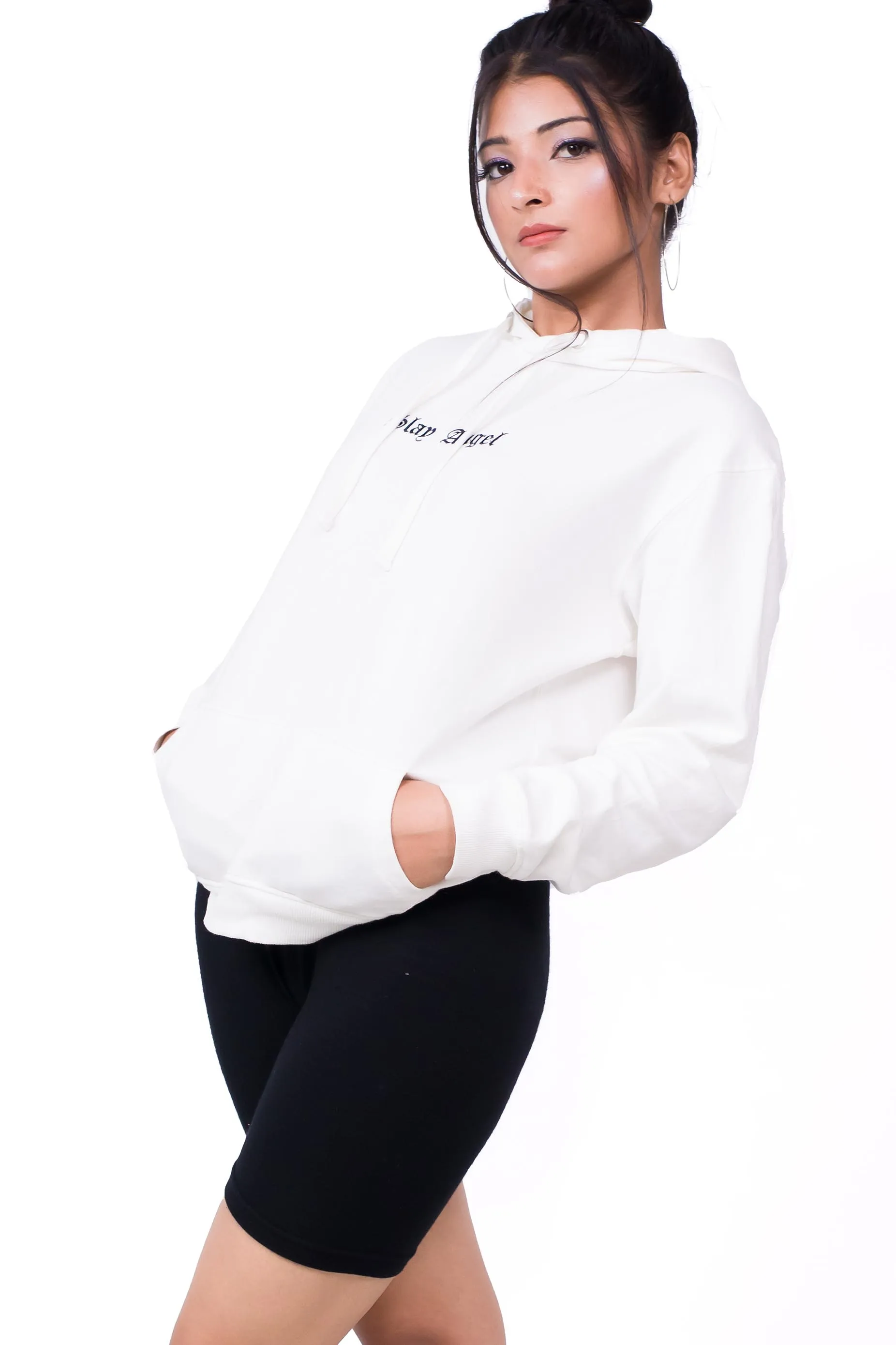 Embroidered Oversized Hoodie White