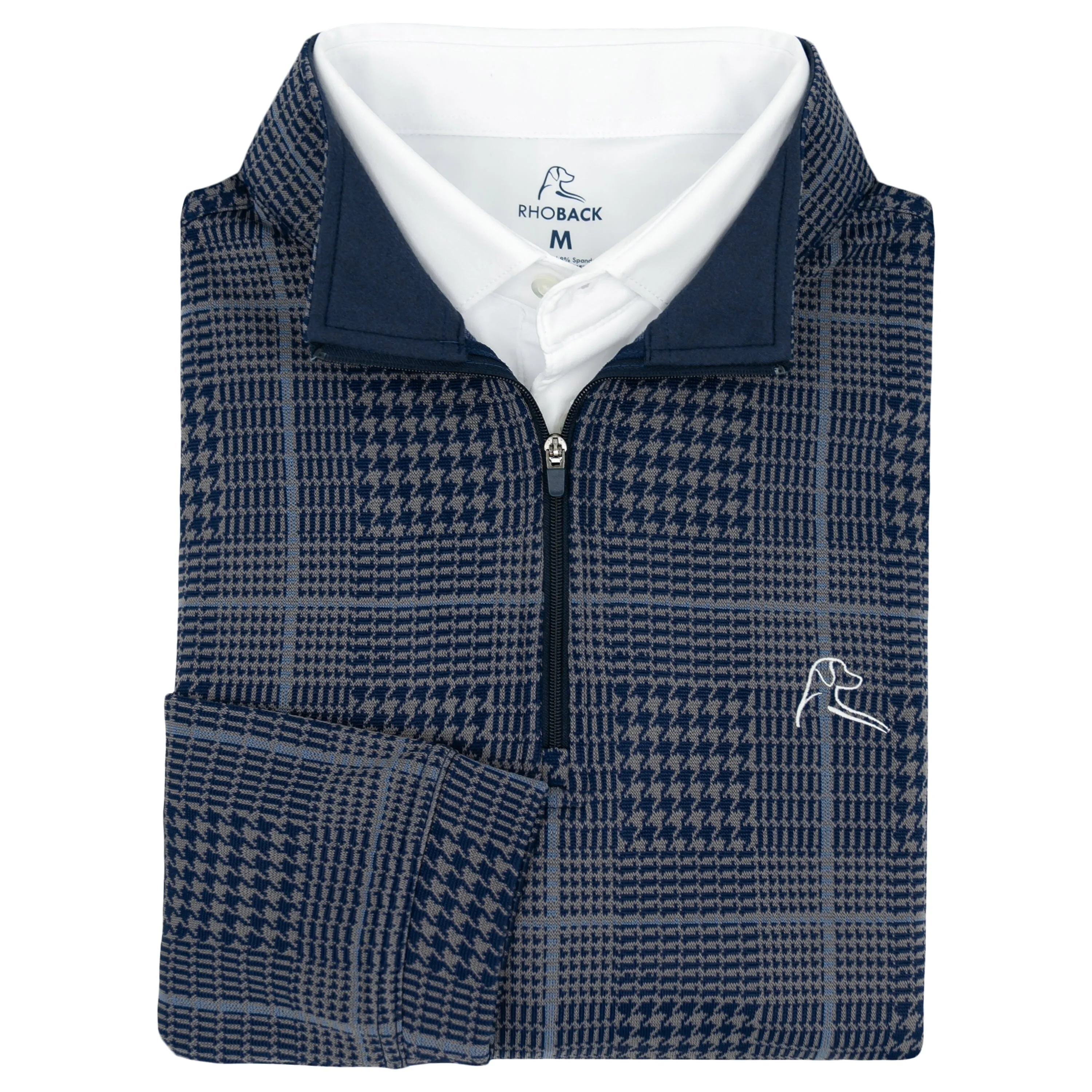 Optimized Title: Mens Glen Plaid Jacquard Performance Quarter-Zip Pullover - Boulder Grey/Fleet Navy