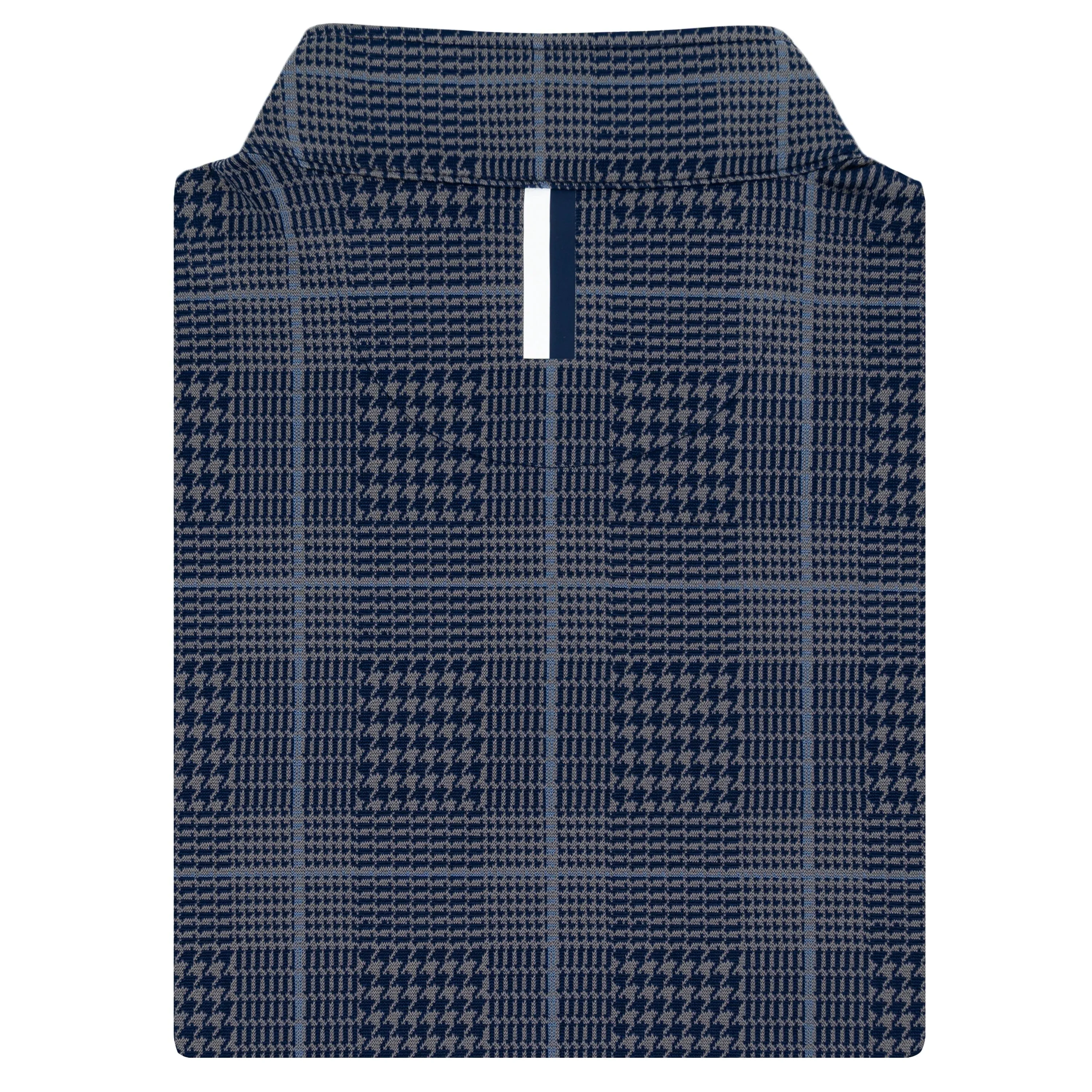 Optimized Title: Mens Glen Plaid Jacquard Performance Quarter-Zip Pullover - Boulder Grey/Fleet Navy