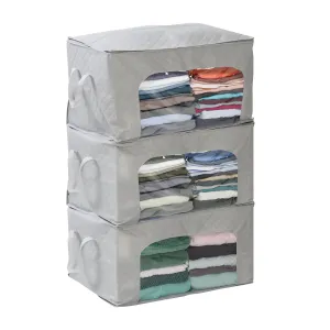 Gray/Clear Clothes Storage Bags with Clear-View Windows (Set of 3)