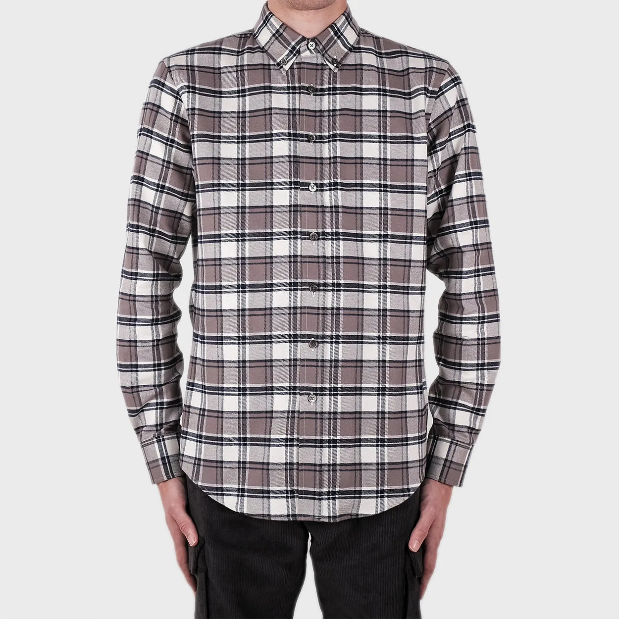 Grey & Blue Plaid Flannel Shirt