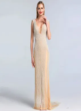 Halle Pearls Luxury Sleeveless Evening Dress