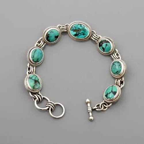 Handmade Adjustable Sterling Silver Turquoise Link Bracelet