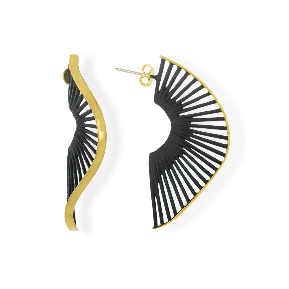 Handmade Black & Gold Plated Earrings Waves