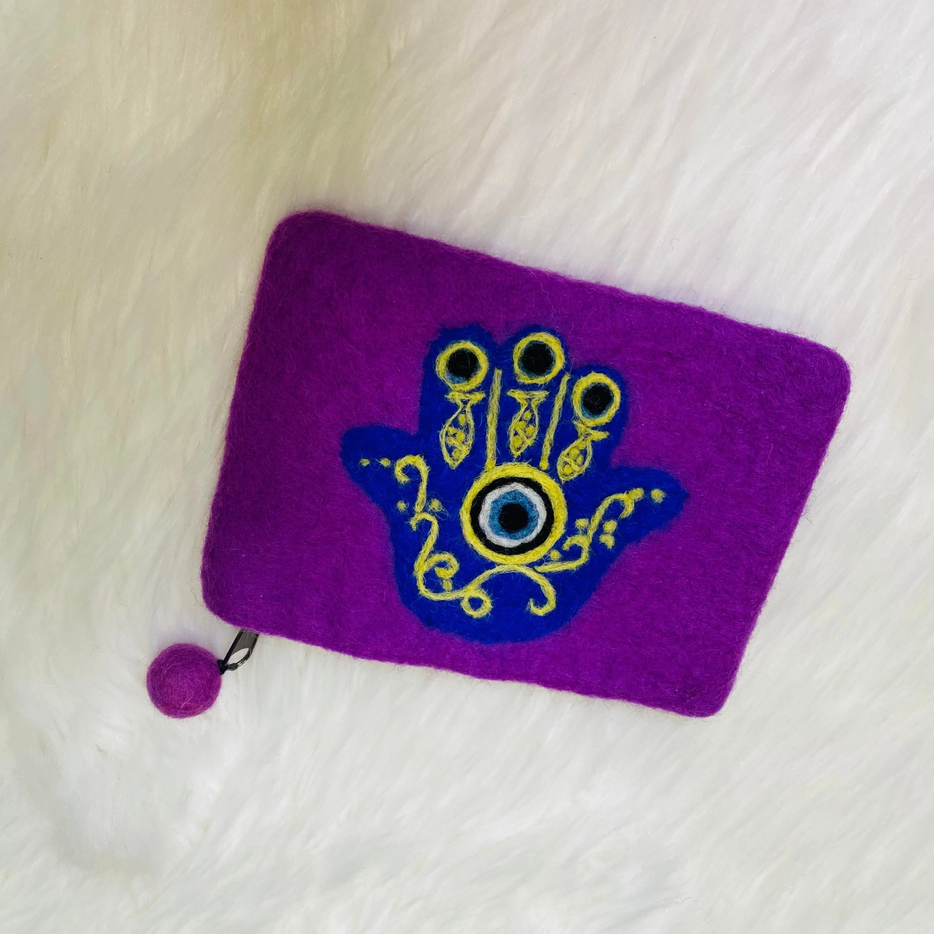 Handmade Felt Purse with Hamsa Hand Theme