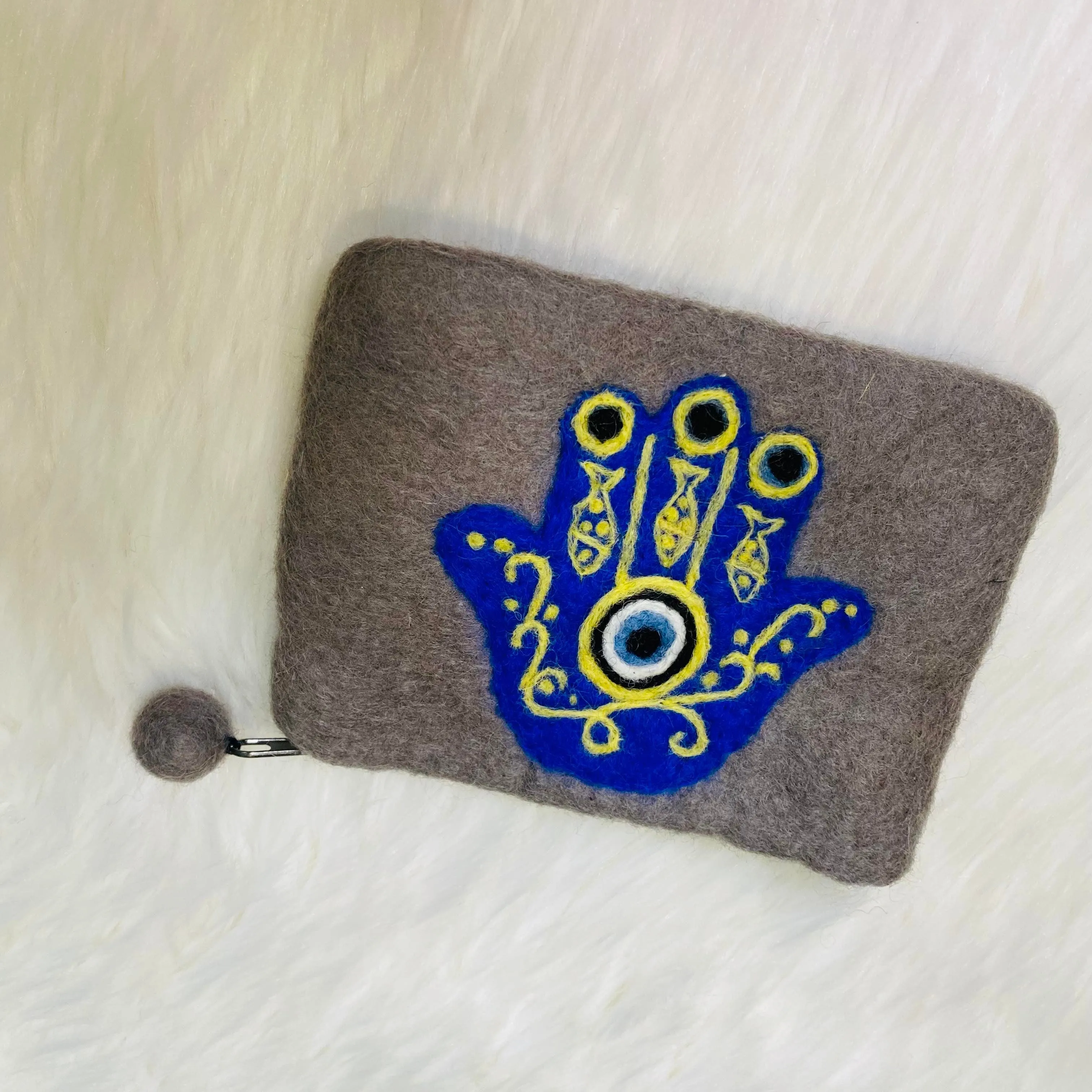 Handmade Felt Purse with Hamsa Hand Theme