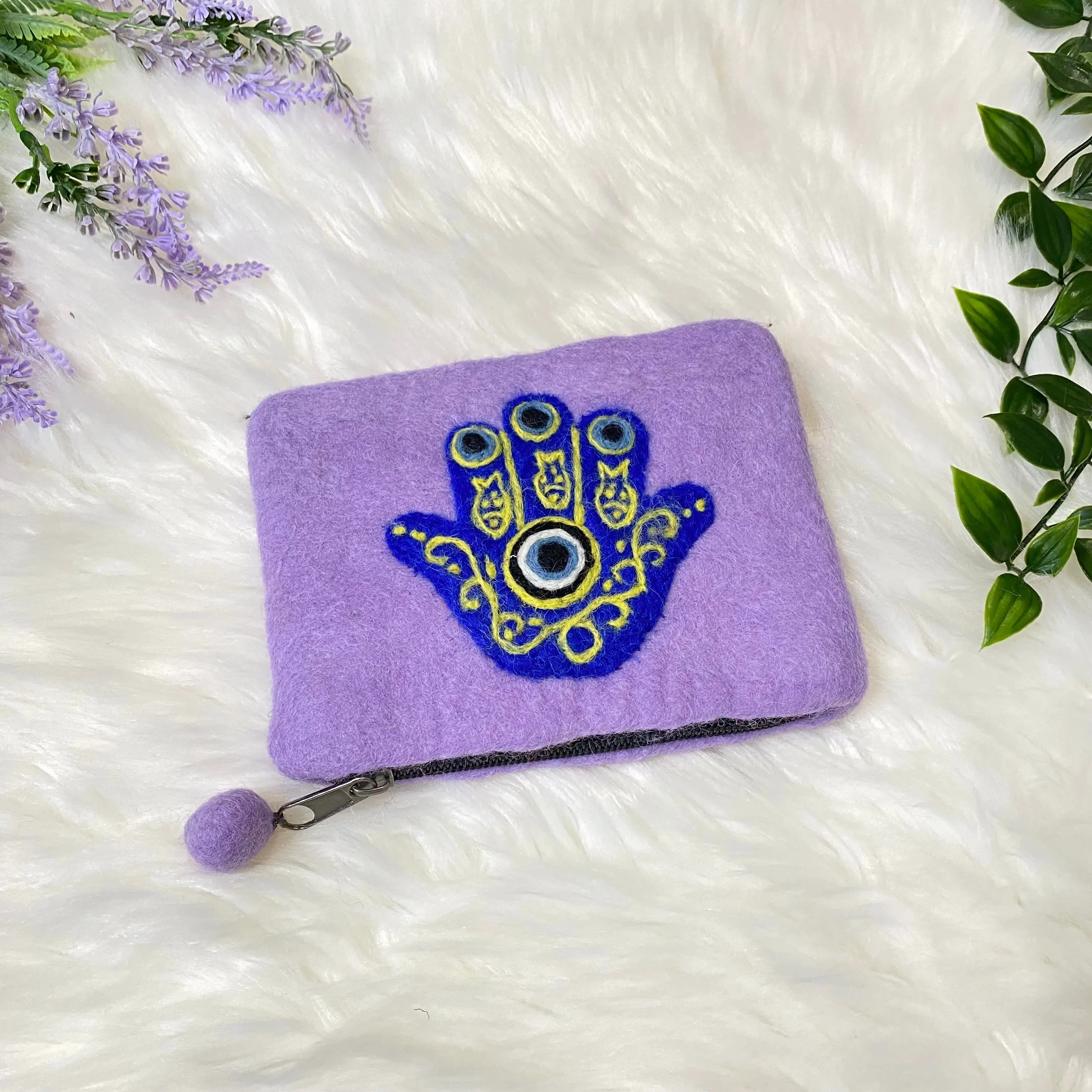 Handmade Felt Purse with Hamsa Hand Theme