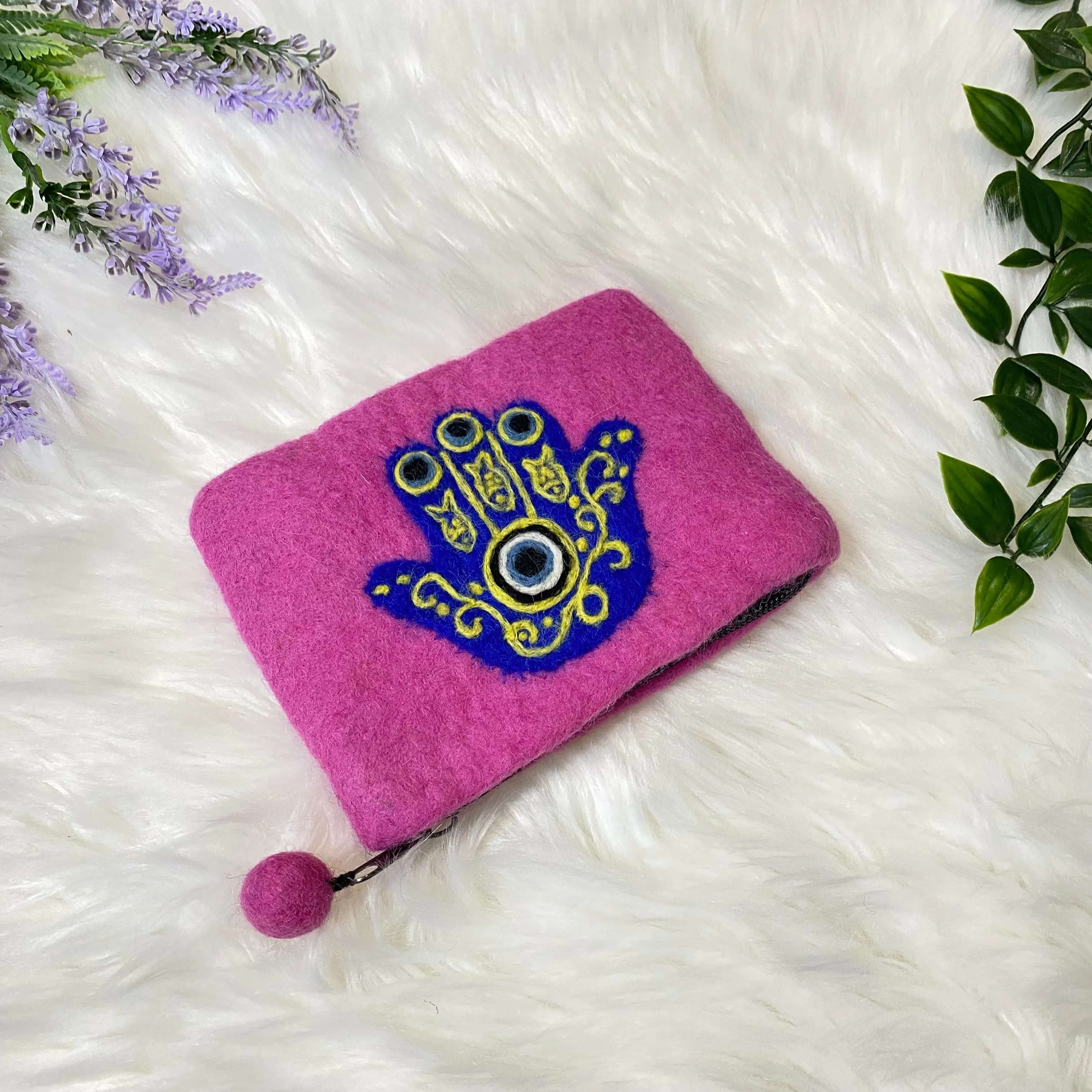 Handmade Felt Purse with Hamsa Hand Theme