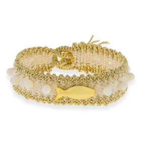 Handmade Macrame Ecru Gold Fish Bracelet