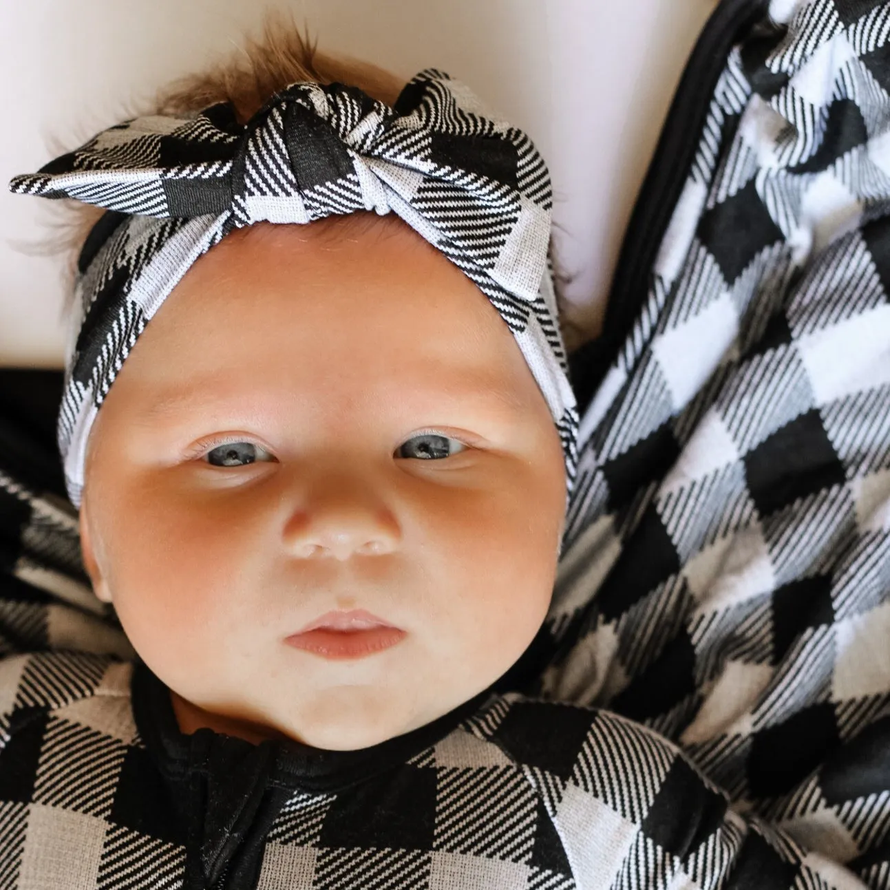 HEADBAND- Grey Buffalo Plaid