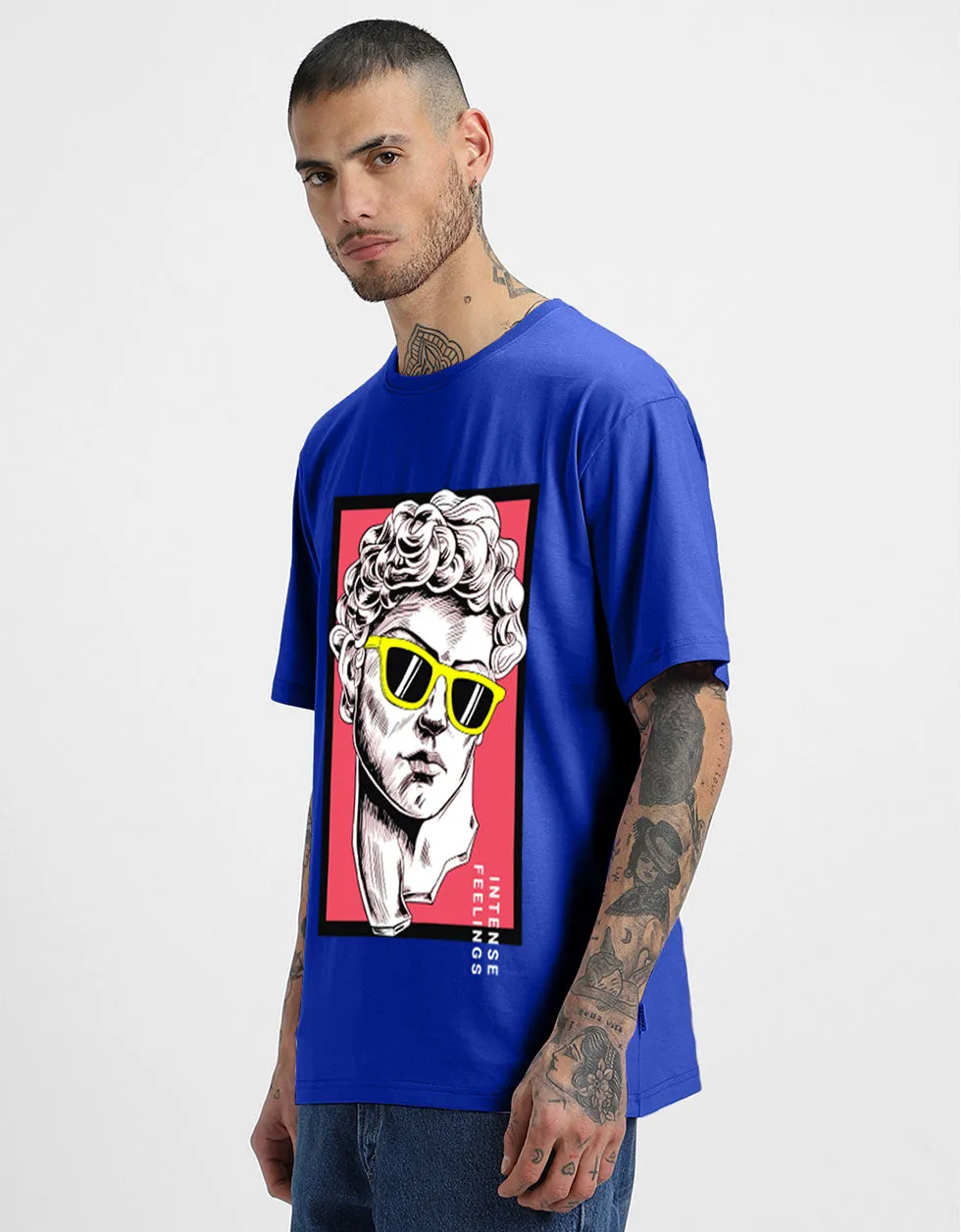 INTENSE FEELINGS Blue Oversized Tshirt