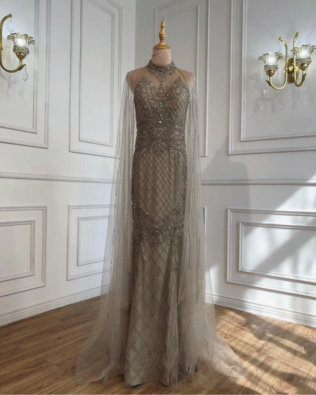 Kaira Luxury Beading With Train Evening Dress