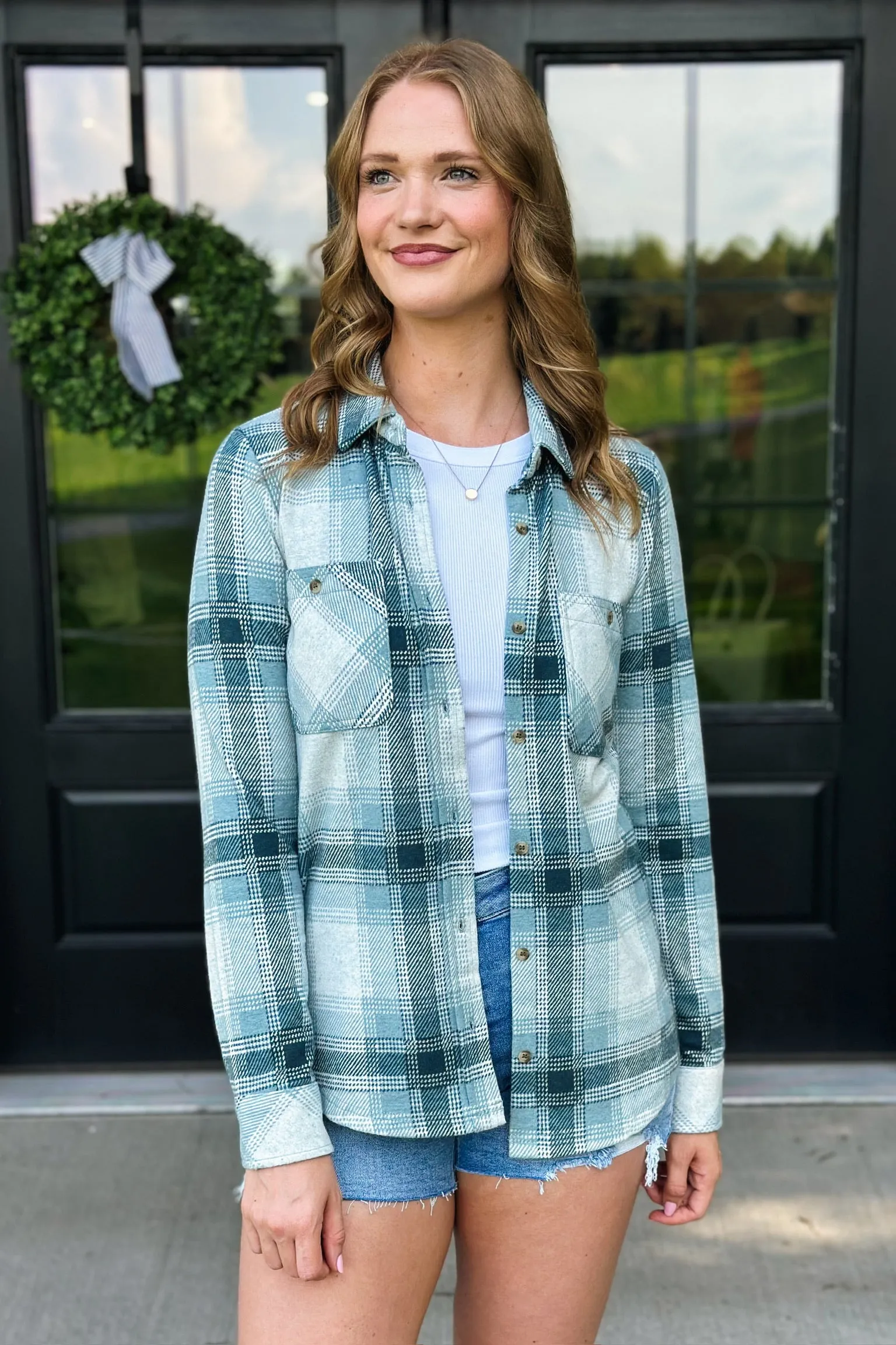 Lewis- Cream Teal Plaid