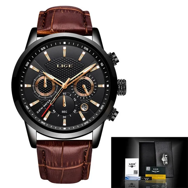 LIGE Luxury Men's Luminous Quartz Wristwatch