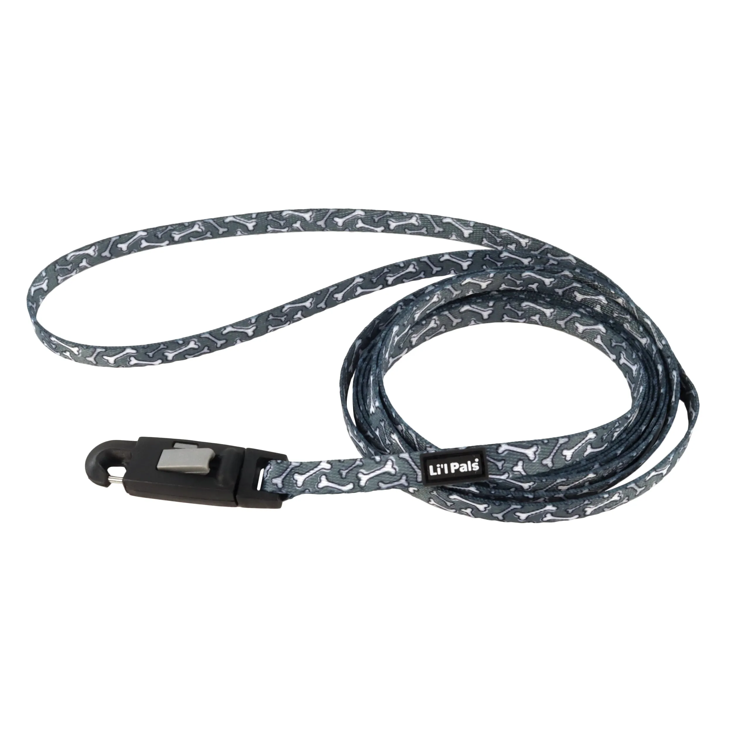 Li'l Pals Patterned Dog Leash with E-Z Snap Grey Bones