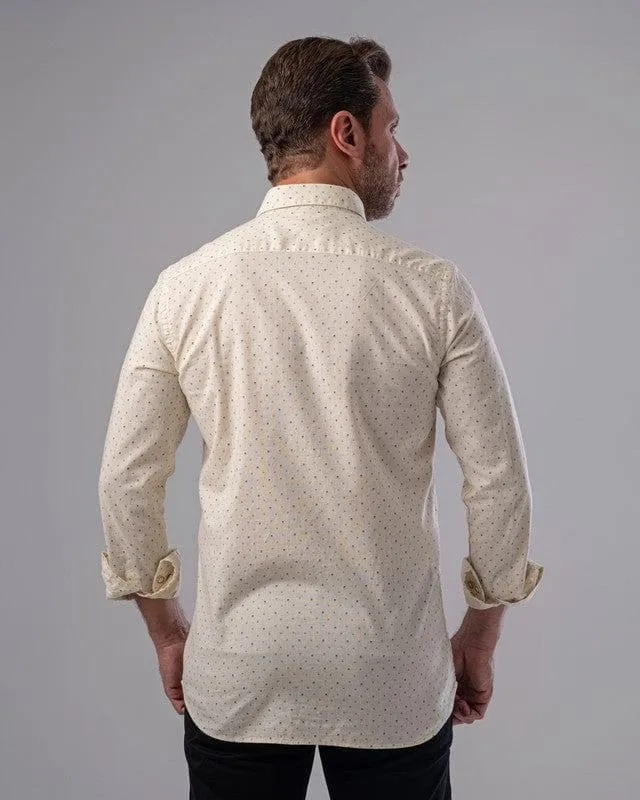 LONG SLEEVE PATTERNED SHIRT - BEIGE