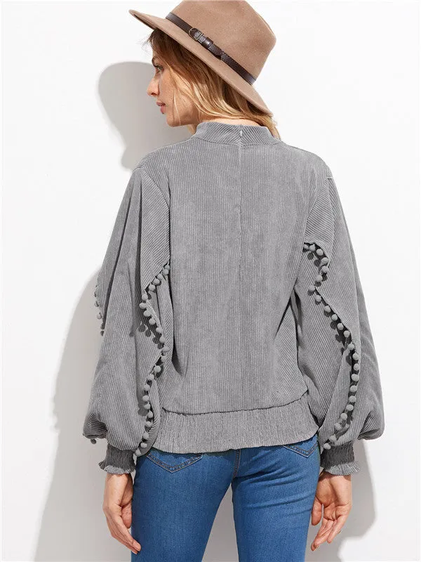 Loose Gray Puff Sleeves Top