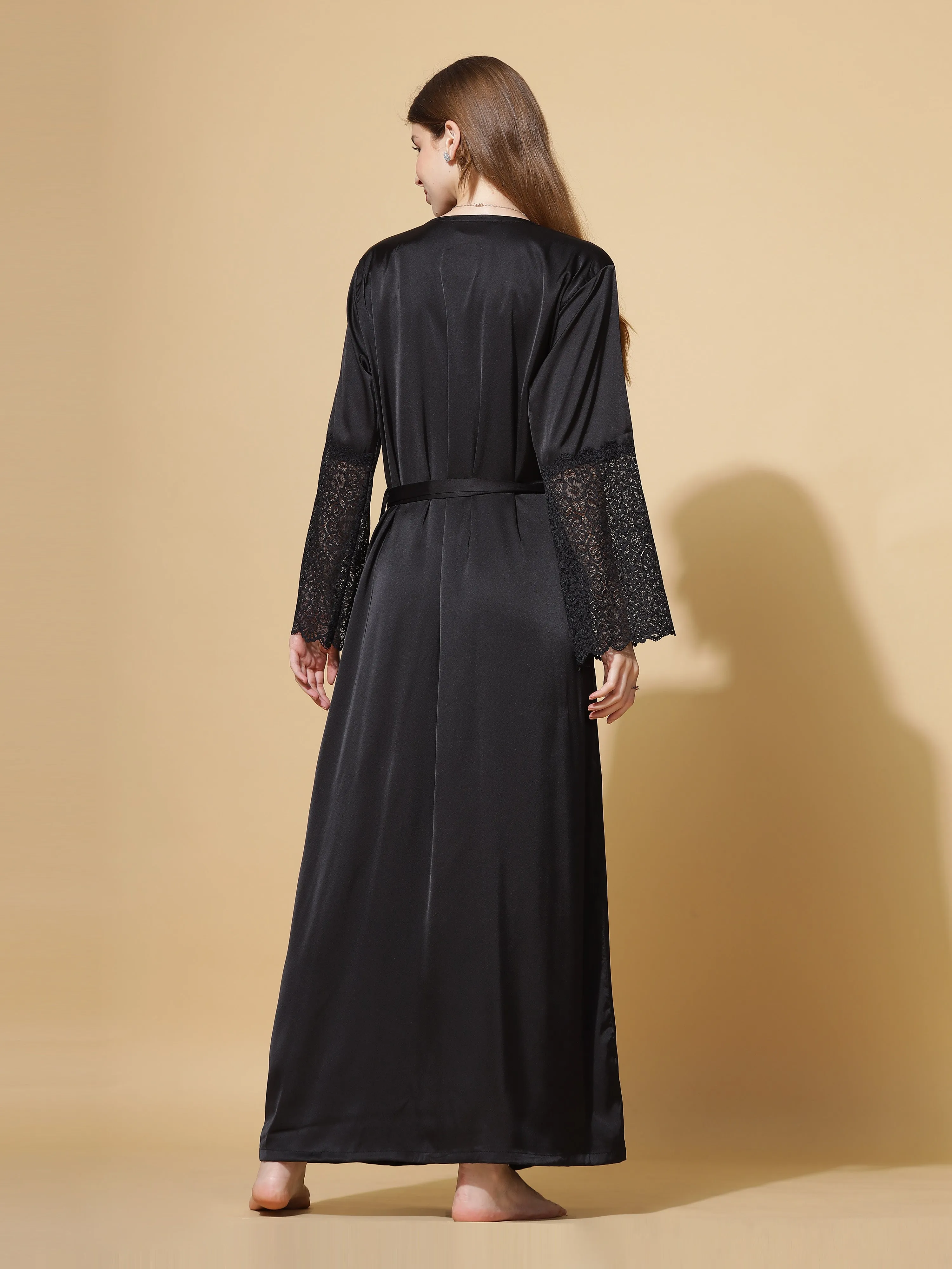 Luxury Love Black Long Robe With Long Gown