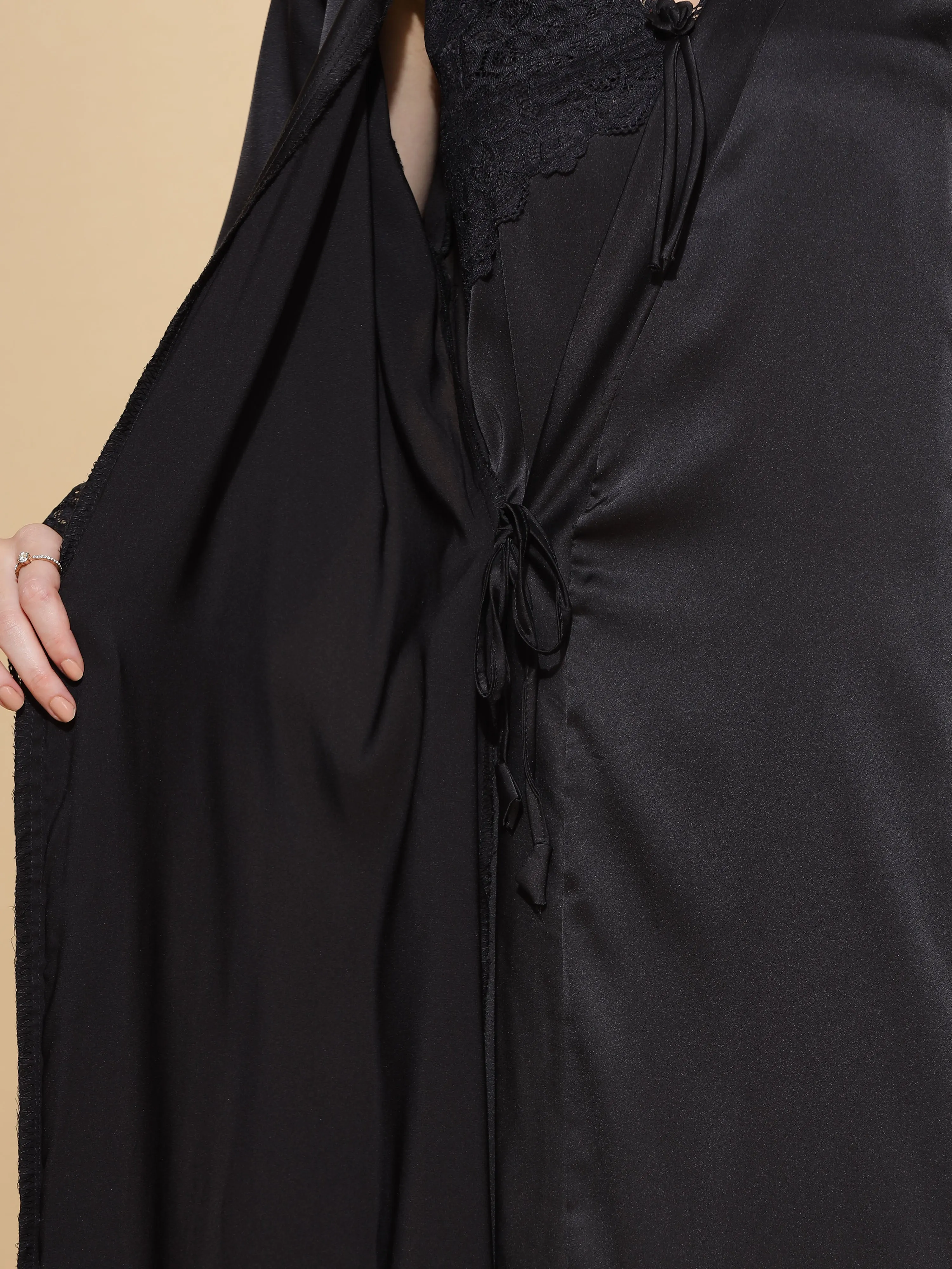 Luxury Love Black Long Robe With Long Gown