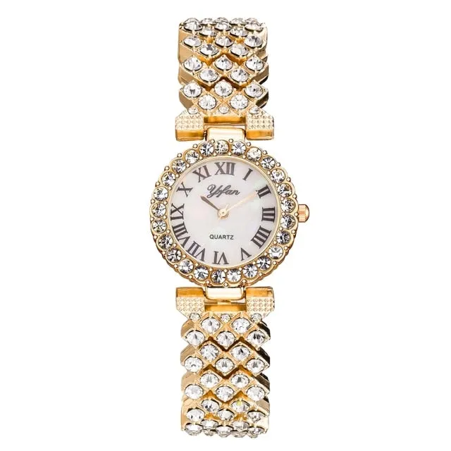 Luxury Women Elegant 2pcs Set Diamond Wristwatch