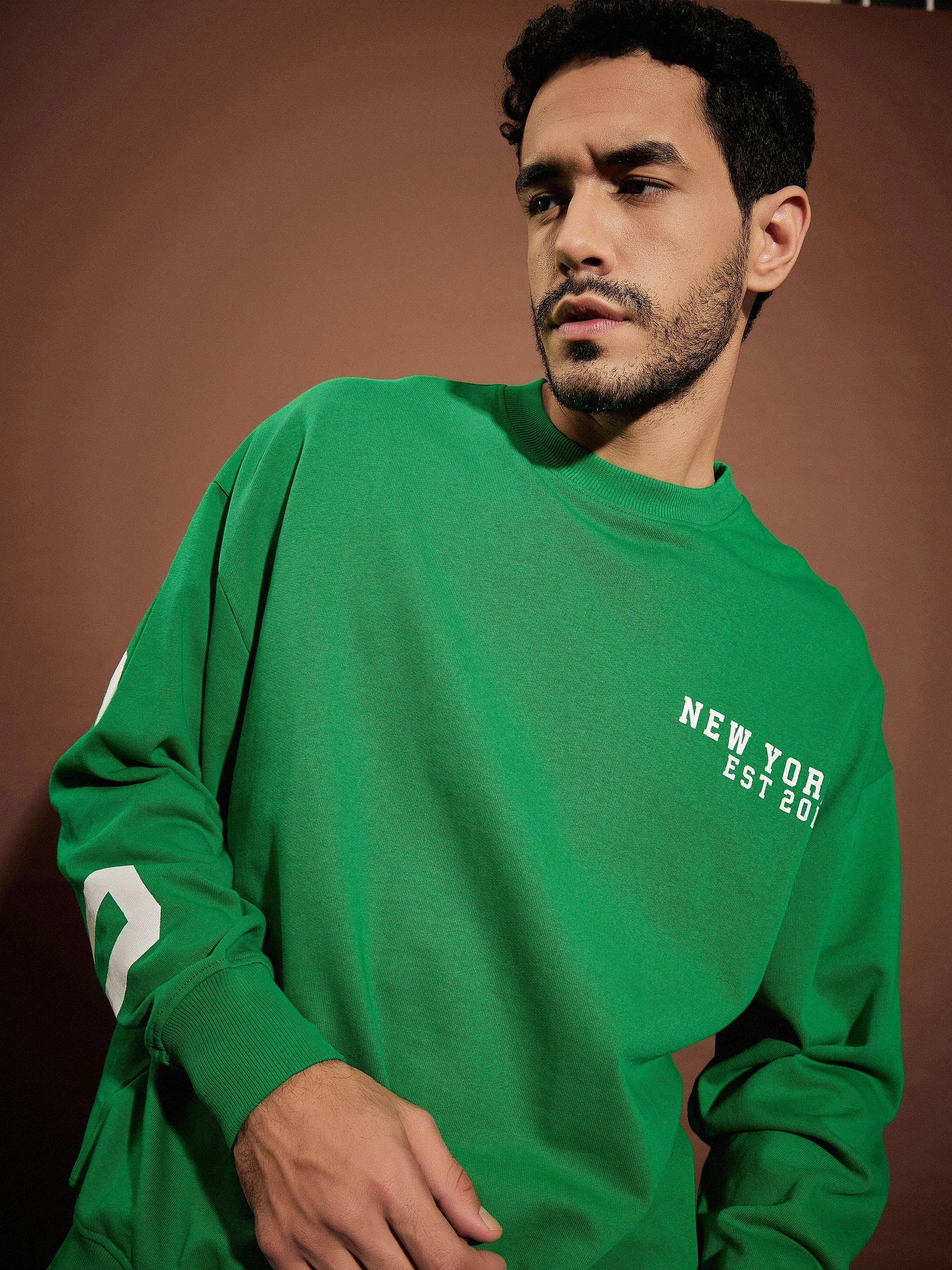 Men Green CHICAGO Oversized Sweatshirt