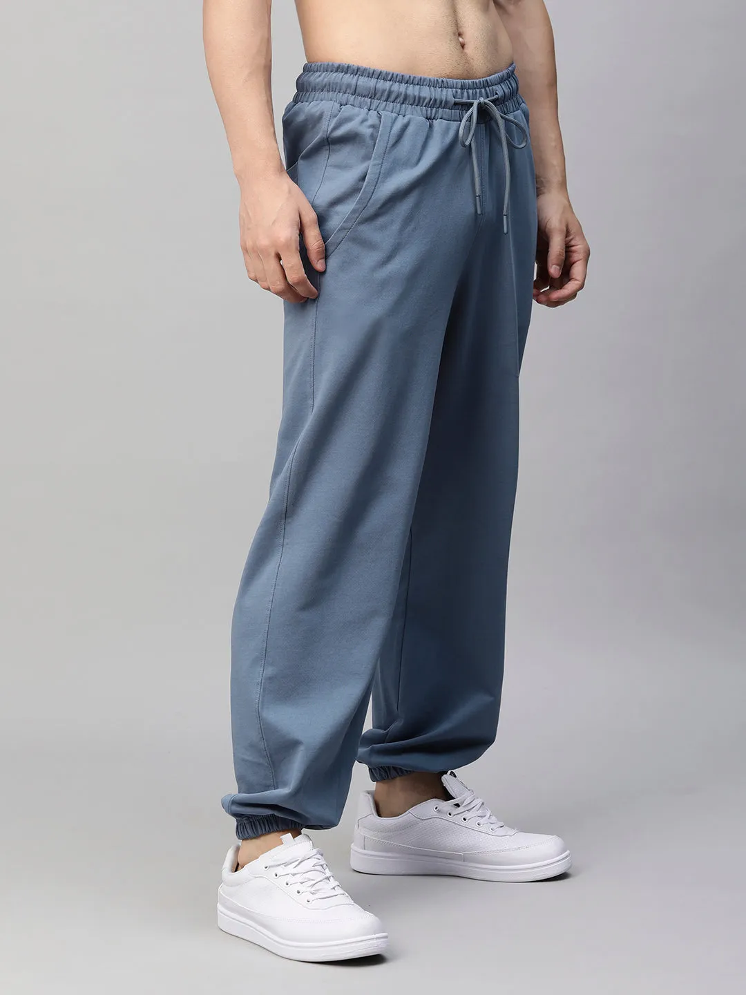 Men Premium Terry Loose Fit Joggers - Teal Blue