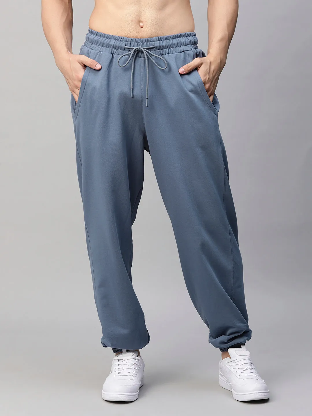 Men Premium Terry Loose Fit Joggers - Teal Blue