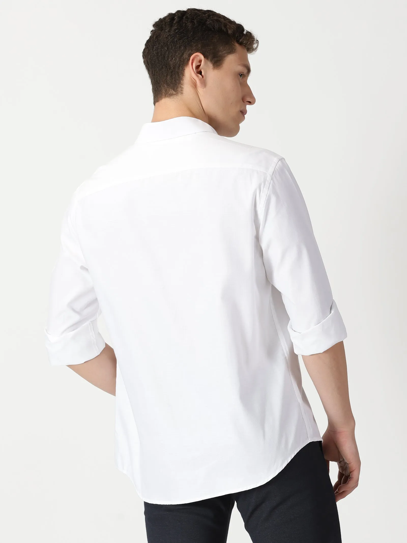 MEN'S  WHITE PLAIN SLIM FIT SHIRT