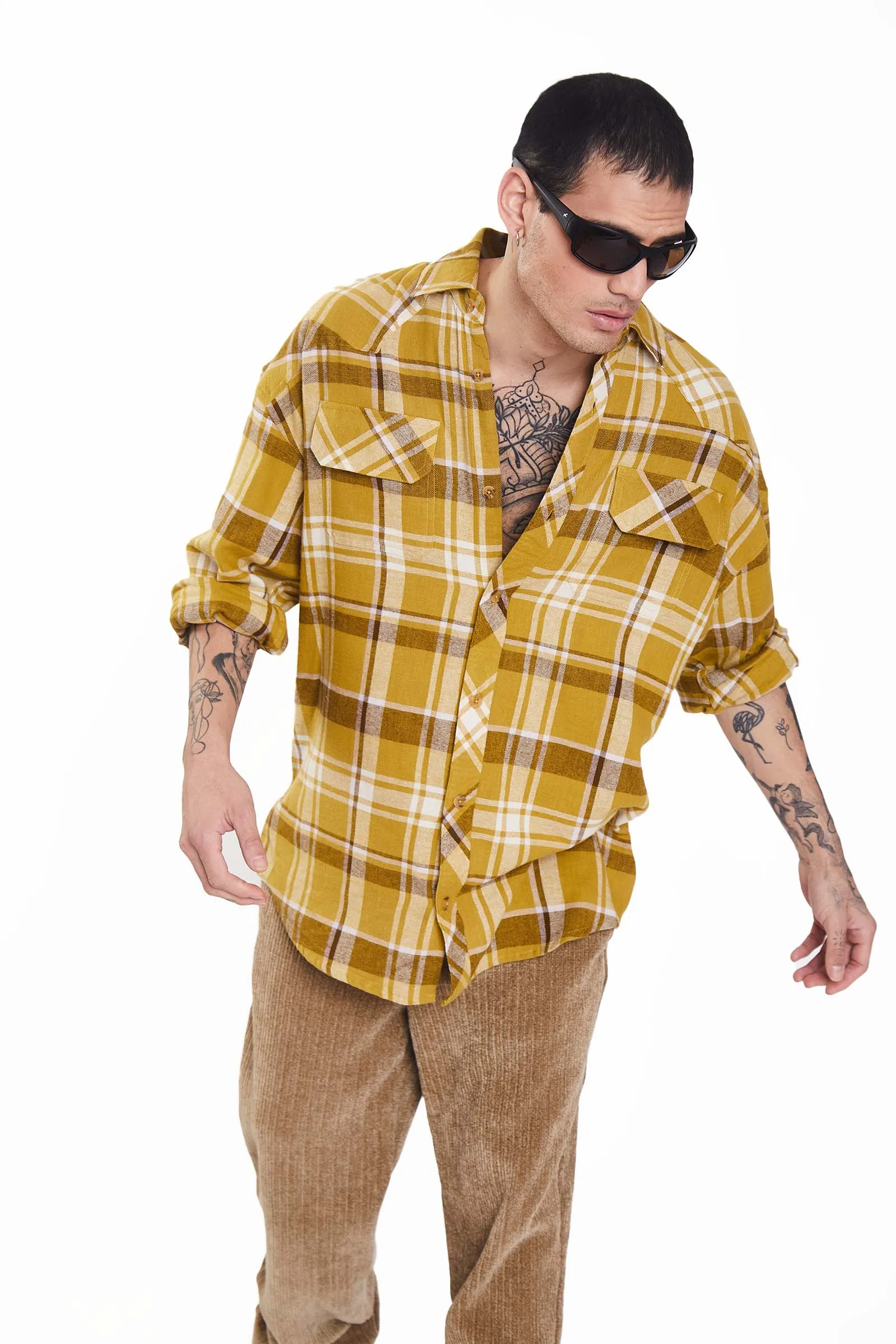 Mustard Plaid Oversized Shirt