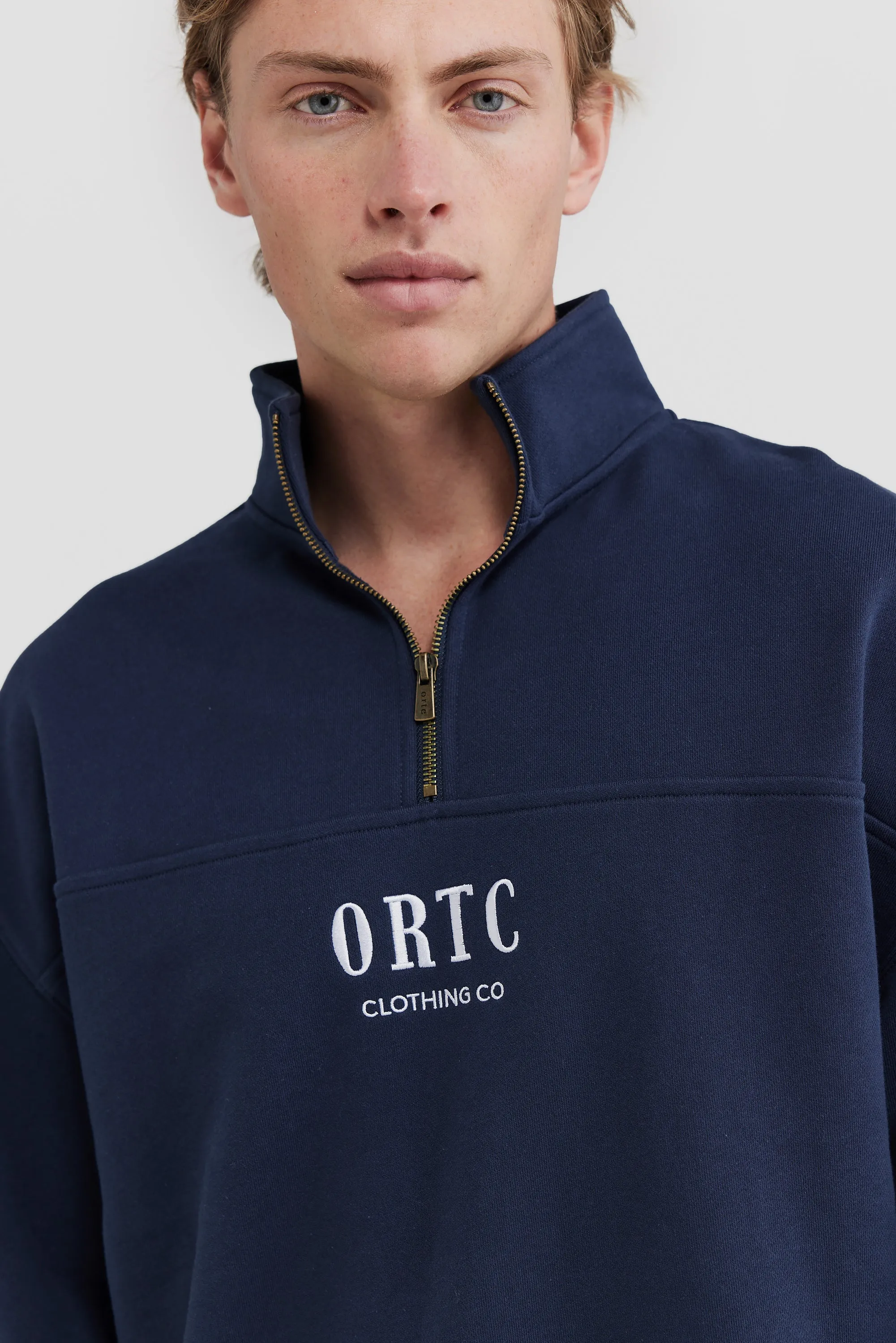 Oversized Logo Quarter Zip Navy