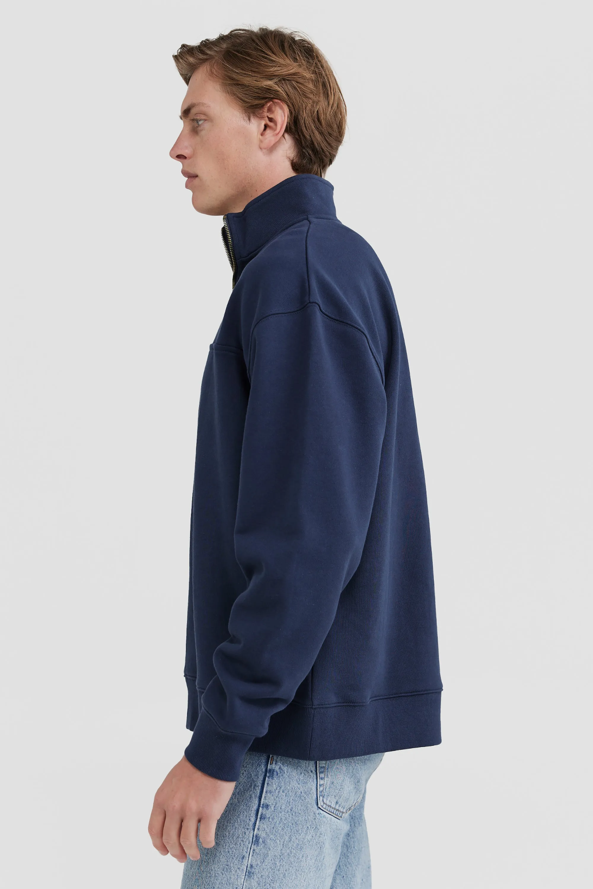 Oversized Logo Quarter Zip Navy